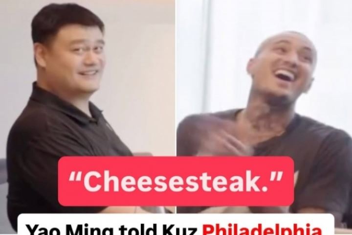 库兹马：最喜欢的美国城市？姚明：费城 因为牛肉奶酪三明治🥪